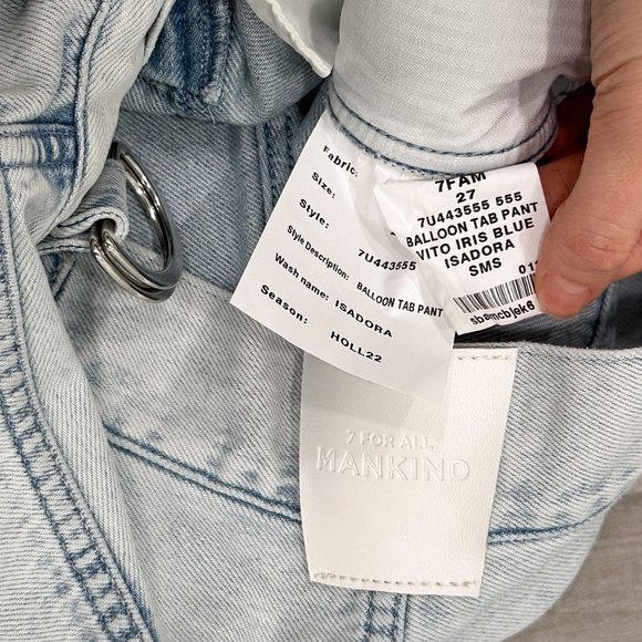 7 For All Mankind Balloon Tab Pant in Isadora Vito Iris Blue Denim Jeans Size 27 - Picture 5 of 16